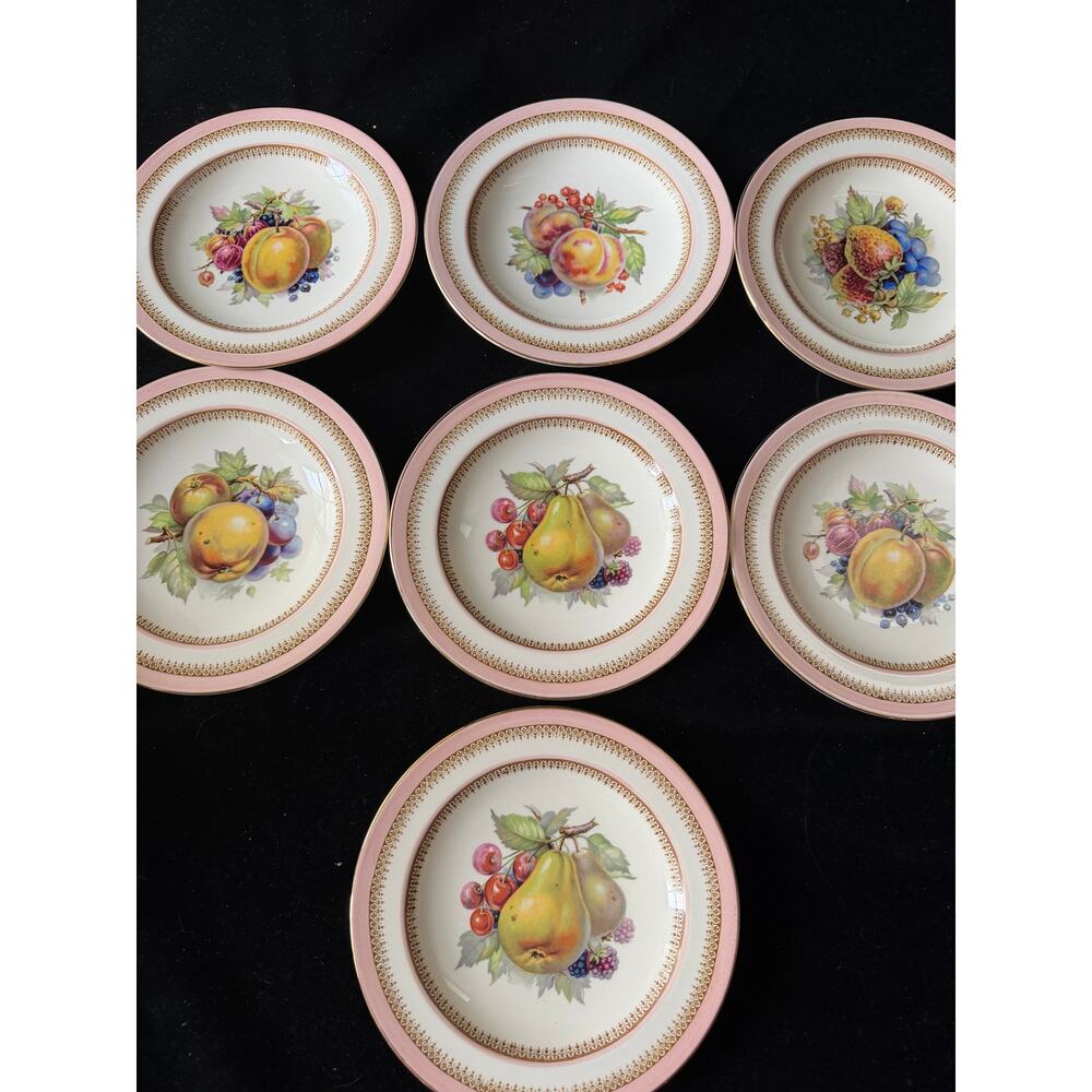 8 Crown Ducal England Fruit Plates 8 3/4” – Luncheon / Salad  Pink Rim Vintage